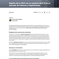 Espaa cierra 2024 con un aumento del 8 % en su mercado de Fusiones y Adquisiciones